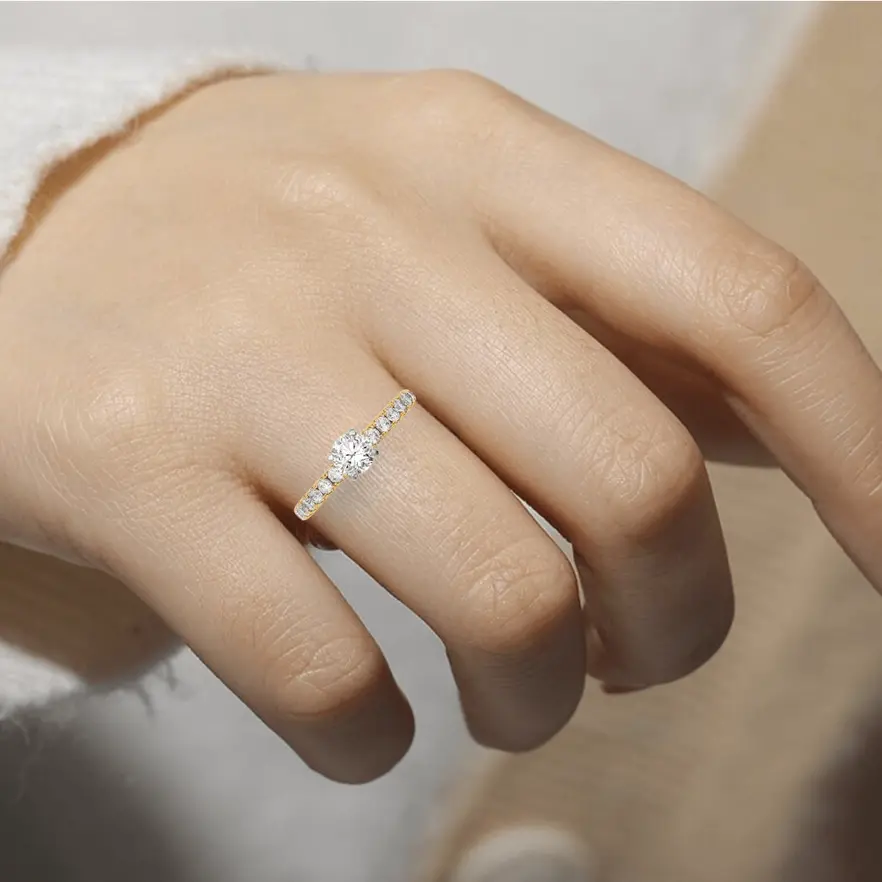 Thumbnail: - 14K Gold Lab Diamond Solitaire Pave Ring -