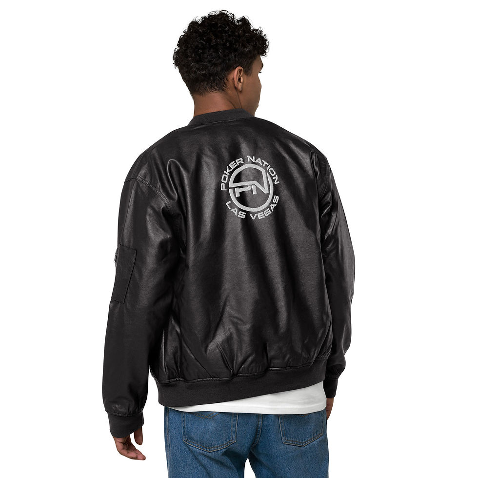Thumbnail: - BLACK POKER NATION FAUX LEATHER UNISEX BOMBER JACKET-