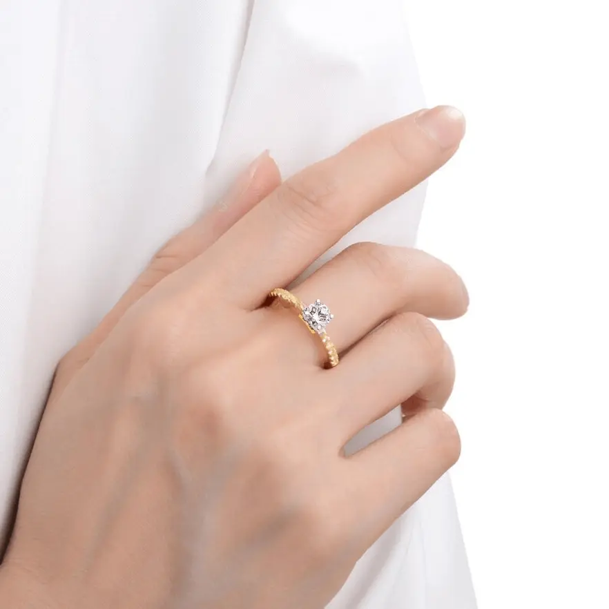 Thumbnail: - 14K Gold Lab Diamond Solitaire Pave Ring -