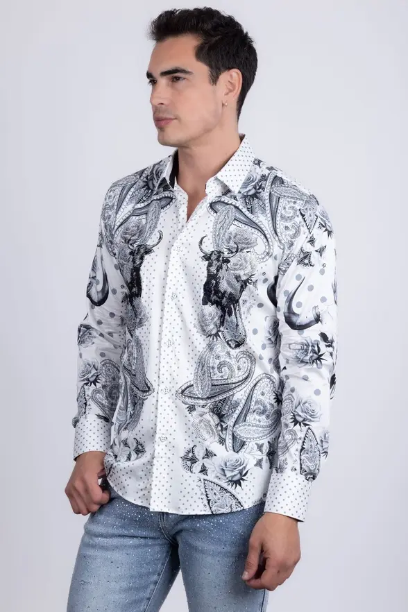 Thumbnail: Men's Rhinestone Floral Long Sleeve Shirts