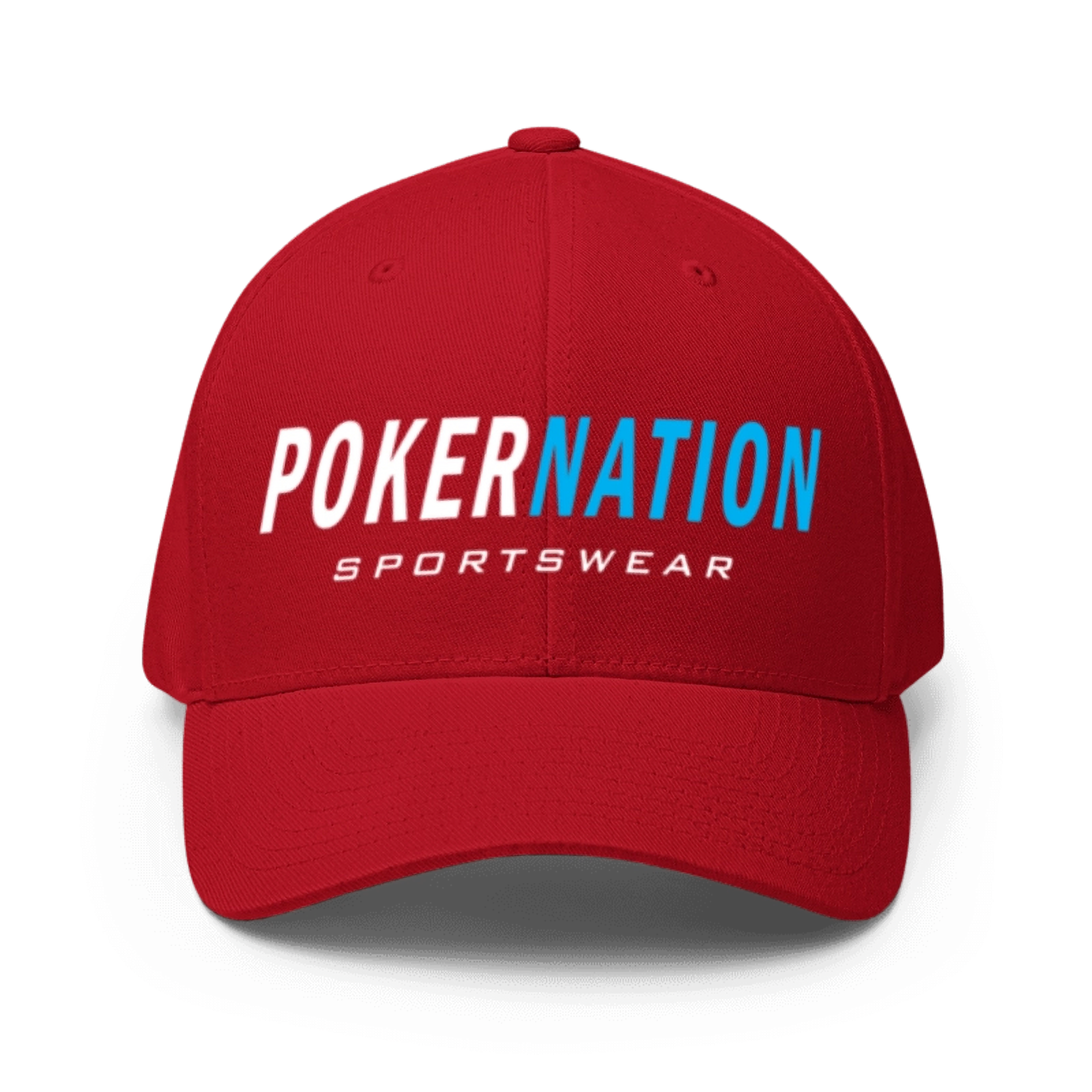 - WHITE/ROYAL POKER NATION SPORTSWEAR FLEXFIT CLOSED-BACK STRUCTURED CAP -