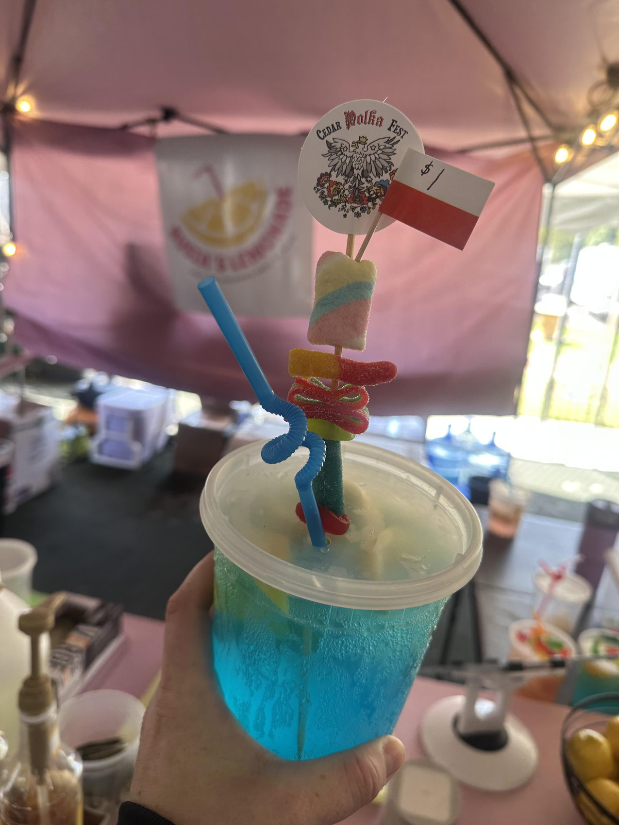 Bright blue handcrafted specialty lemonade with colorful garnish