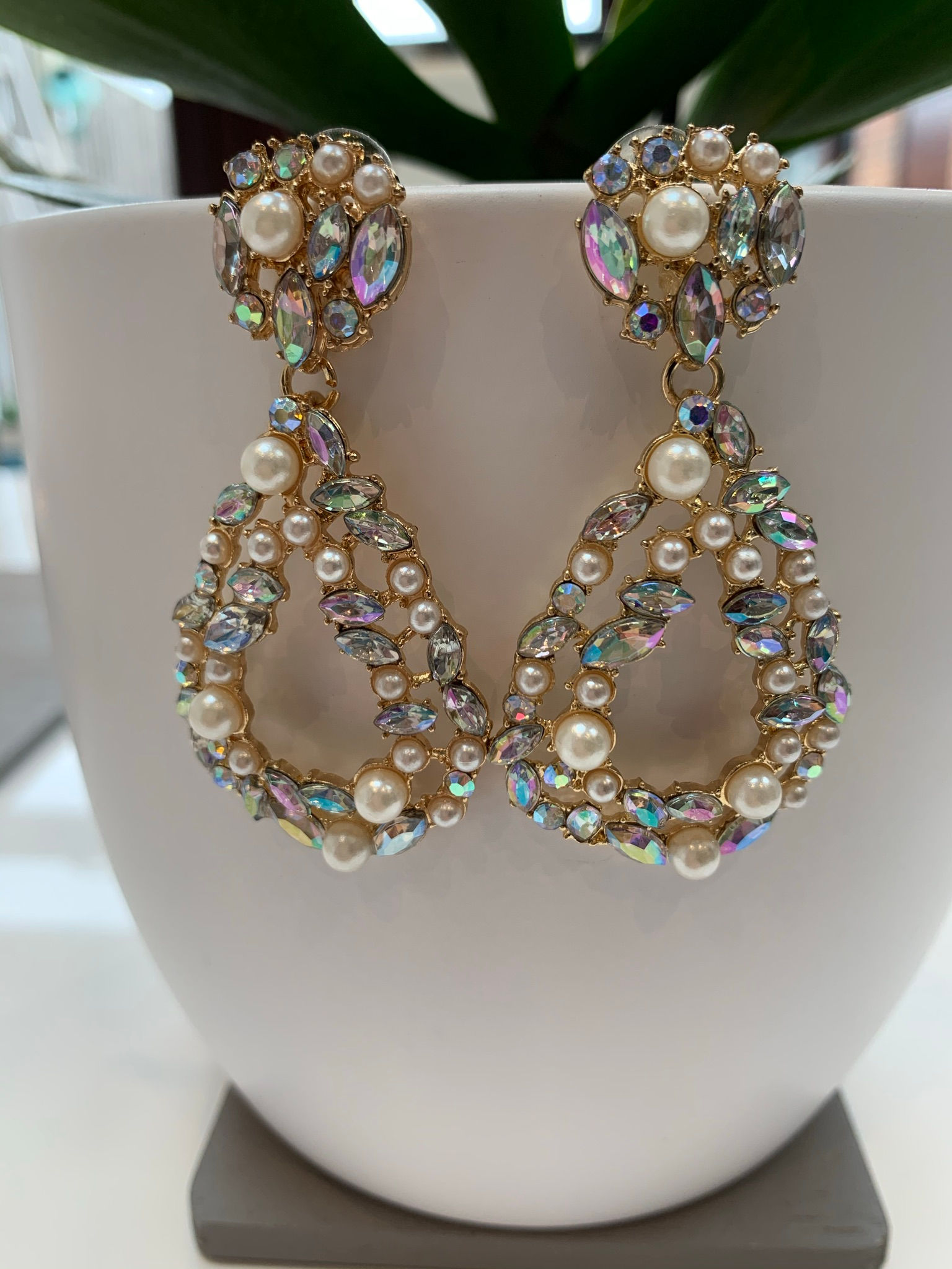 Beautiful AB stone and Pearl earrings