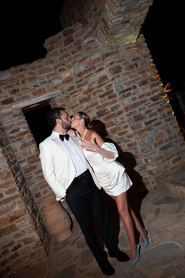 Editorial bride and groom portraits during Greek wedding reception