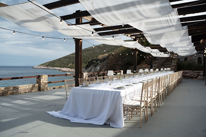 Outdoor wedding reception at Lazarou Beach Sifnos Greece