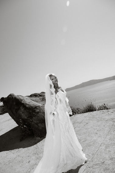 Editorial bridal portrait at Rocabella Santorini