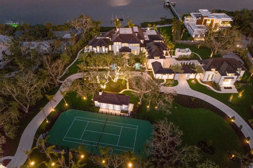 Aerial view of Crystal Waters showing its 2.7-acre lot and direct Gulf access