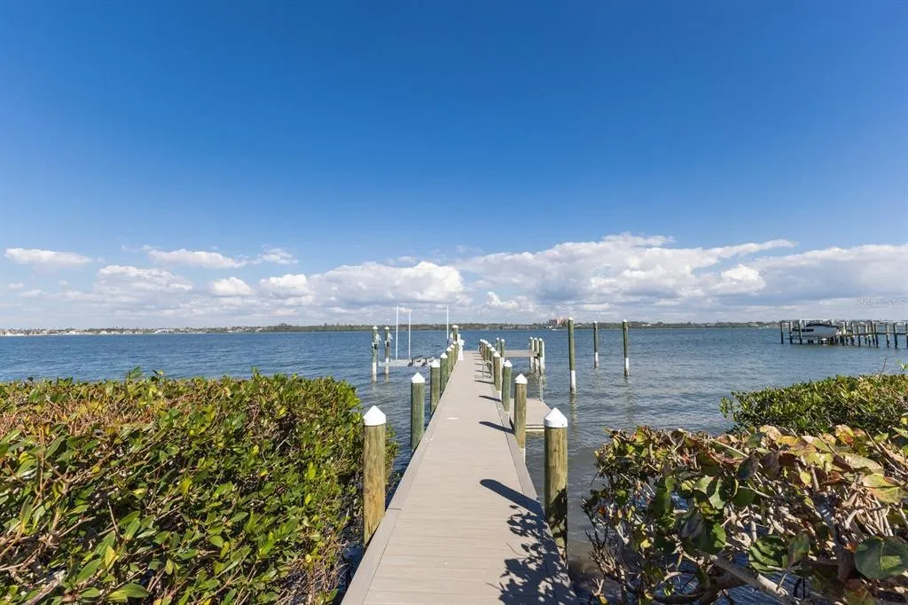 Walkway to the extended dock with views of Sarasota Bay and open water