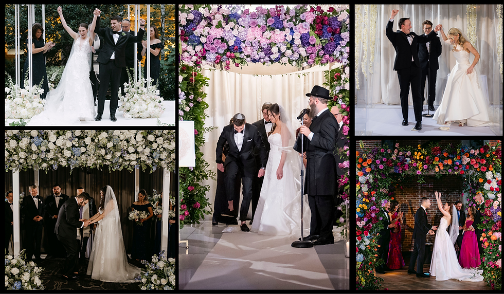 Couples break the glass at the Jewish wedding ceremonies. The ceremonies take place at The Fitler Club, The Logan Hotel, Green Valley Country Club
