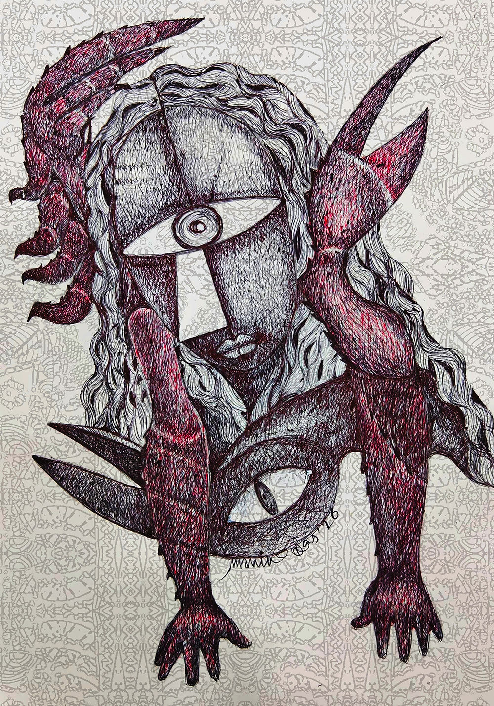 Phygital artwork featuring yoga-inspired symbolism, crab form, bird, and self-awareness.