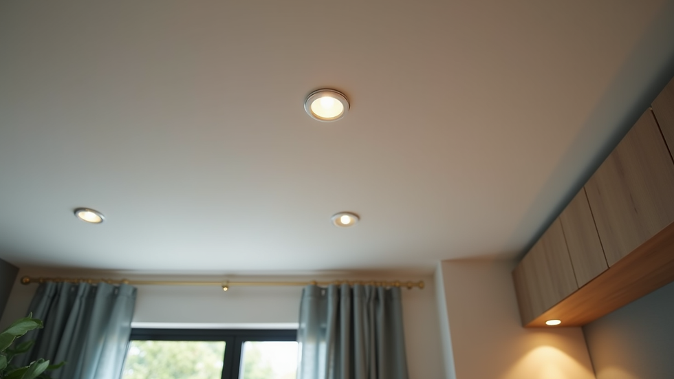 Close-up view of LED recessed lighting installed in a modern residential ceiling