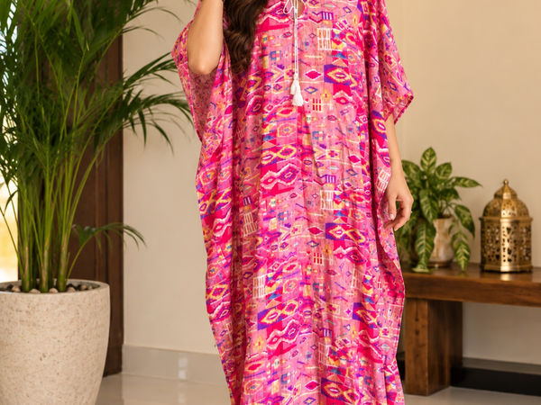 Printed Pink Kaftan Maxi Dress