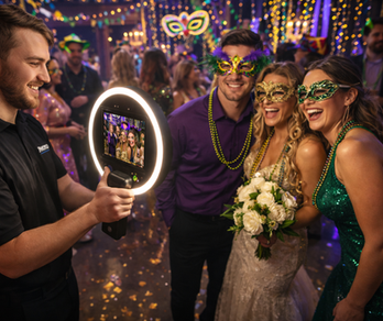 Roaming photo booth capturing candid guest photos at an upscale event by Glam Shots Photo 360