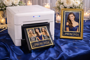 Guests receiving instant photo booth prints from an on-site printer at an event by Glam Shots Photo 360