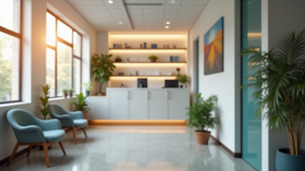 Eye-level view of a chiropractor's modern clinic reception area