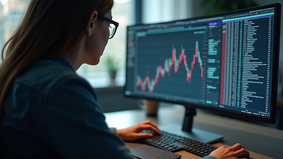 Close-up view of a person analyzing backlink data on a desktop monitor
