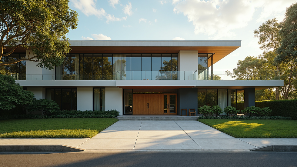 Eye-level view of a modern medical clinic exterior in Costa Rica