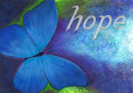 Painting of a blue butterfly of hope