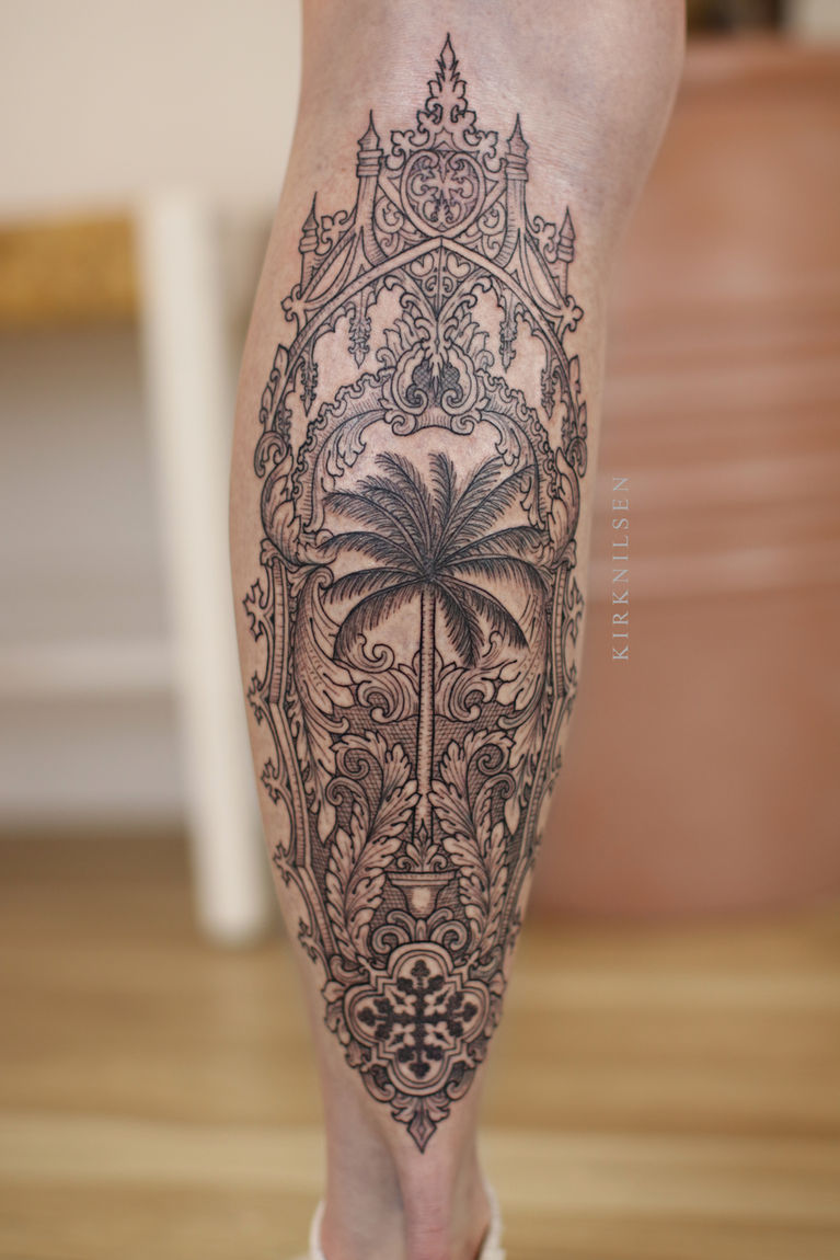 tattoo Gothic andulusian palm tree cathedral beach tattoo ink