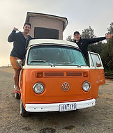 Alex Nelson and friend ride in a Kombi Van