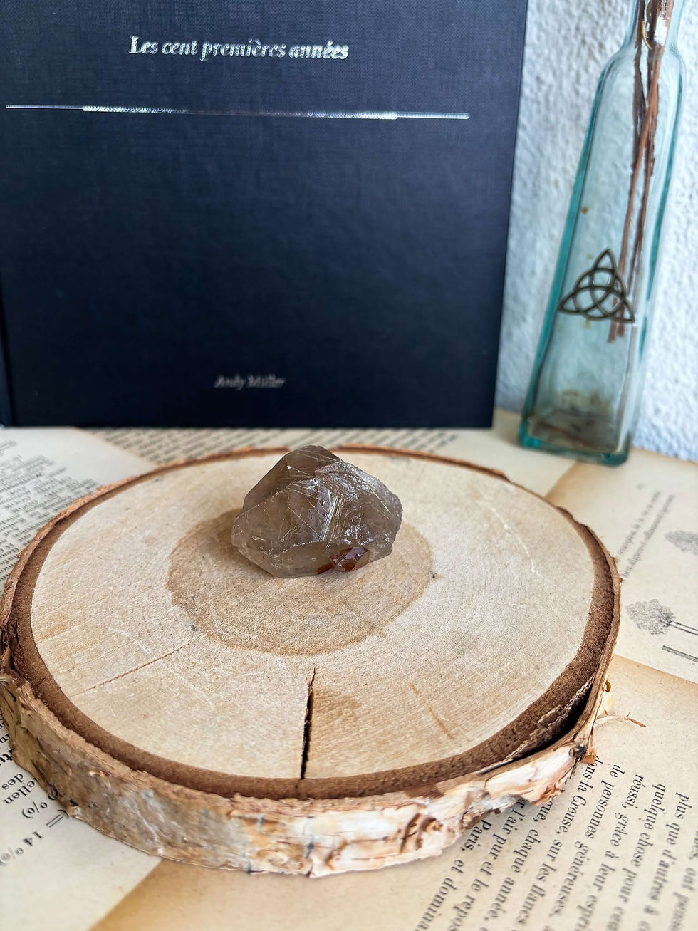 Quartz fumé avec inclusions de rutiles dorés