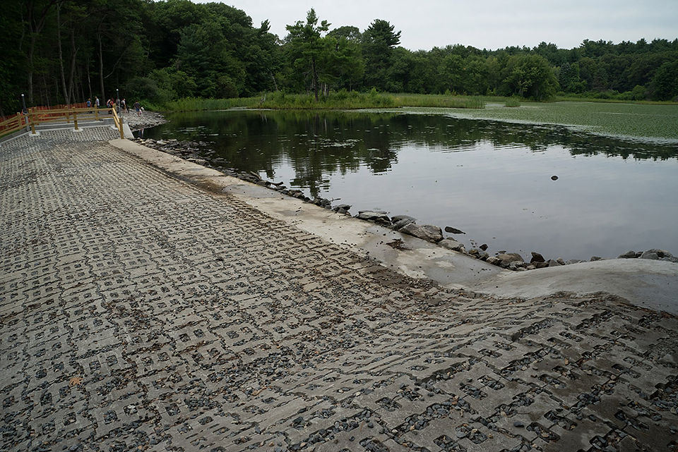 close-up of dam with interlocking concrete brick surface