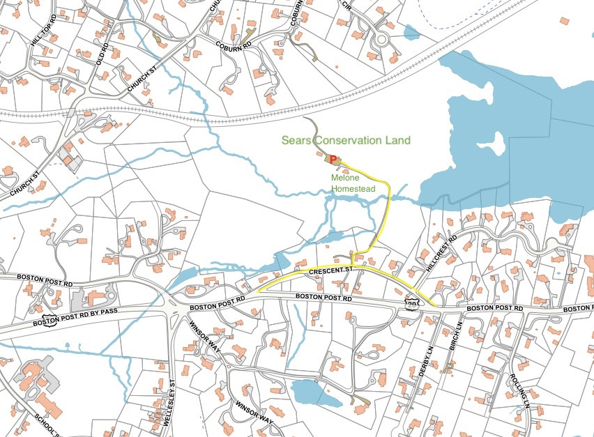 Map of Melone Homestead location off Crescent Street