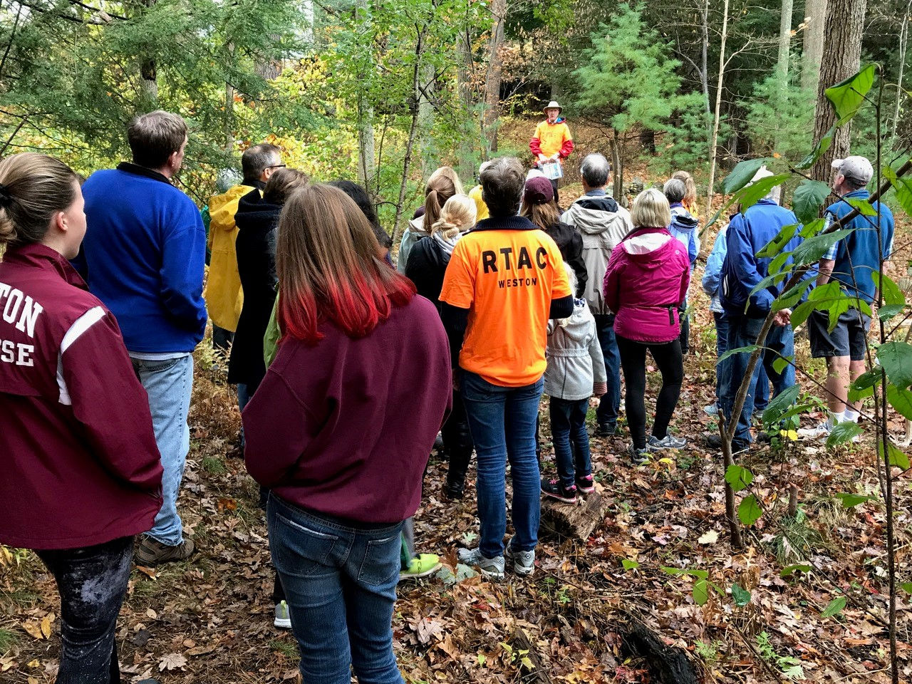 Paul Penfield speaking to walkers in Forbes Land woods