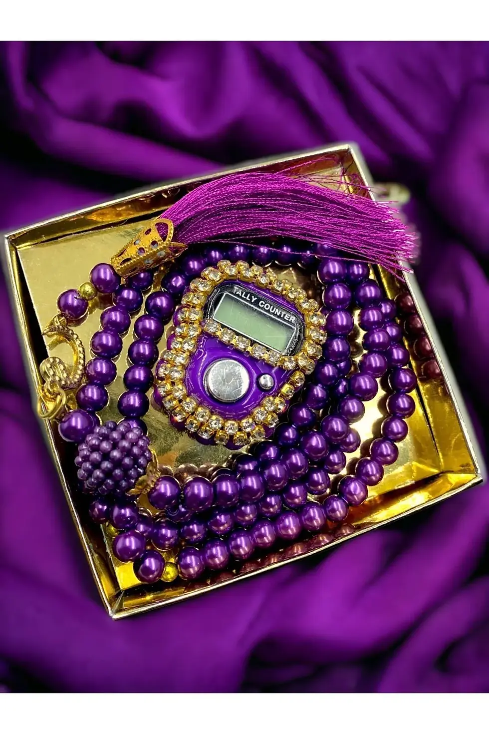 Küçük resim: Hediyelik Taşlı Zikirmatik Cam İnci Tesbih Seti