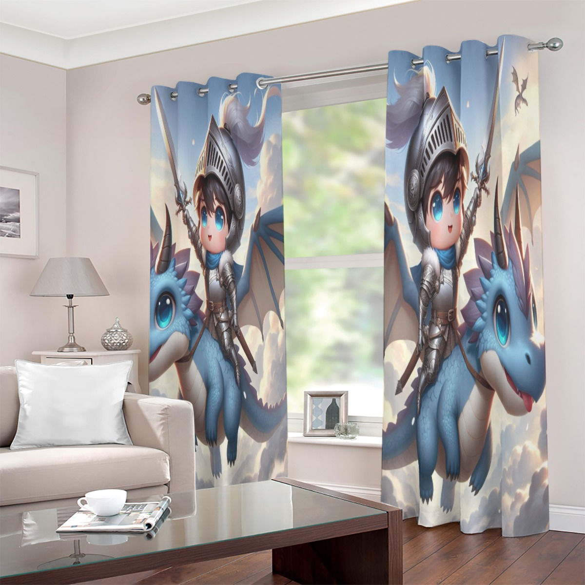 Blue Dragon Blackout Grommet Curtains