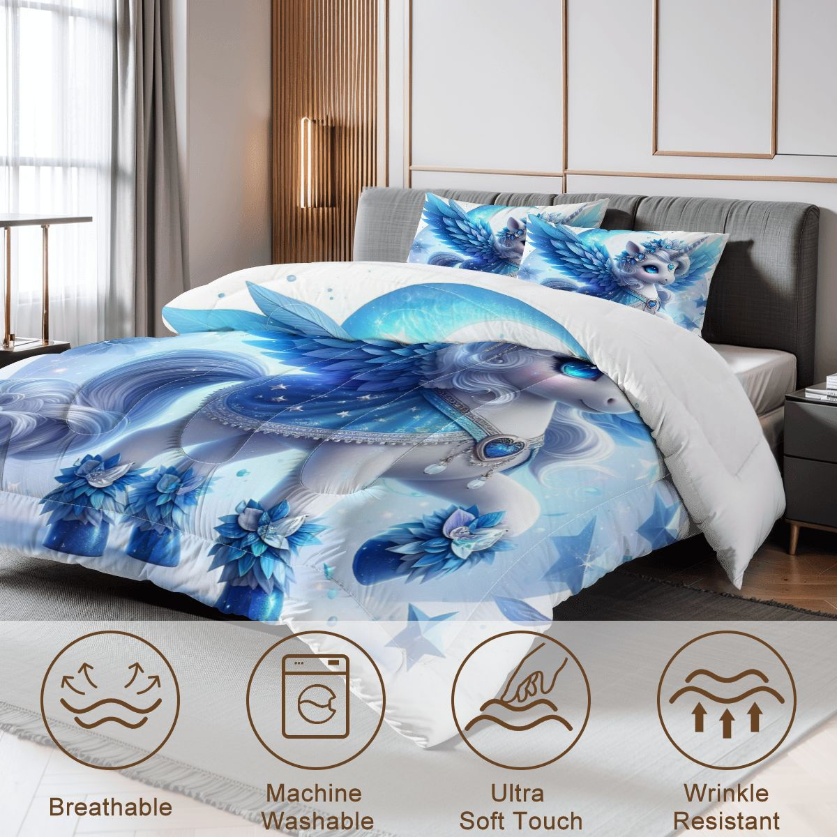 X Blue Jeweled Unicorn Comforter Set