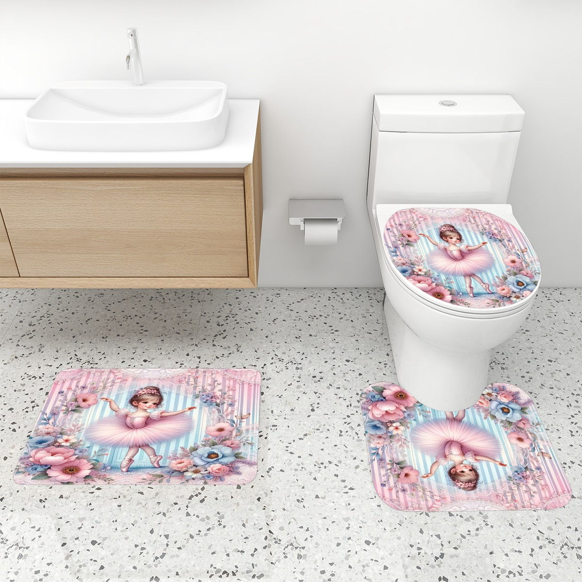 Lacy Dancer Bathroom Rugs Set with Shower Curtain 4 pcs