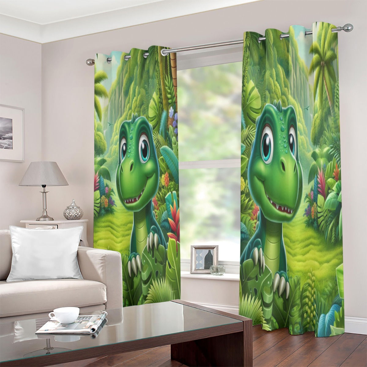 Green Dino Blackout Grommet Curtains