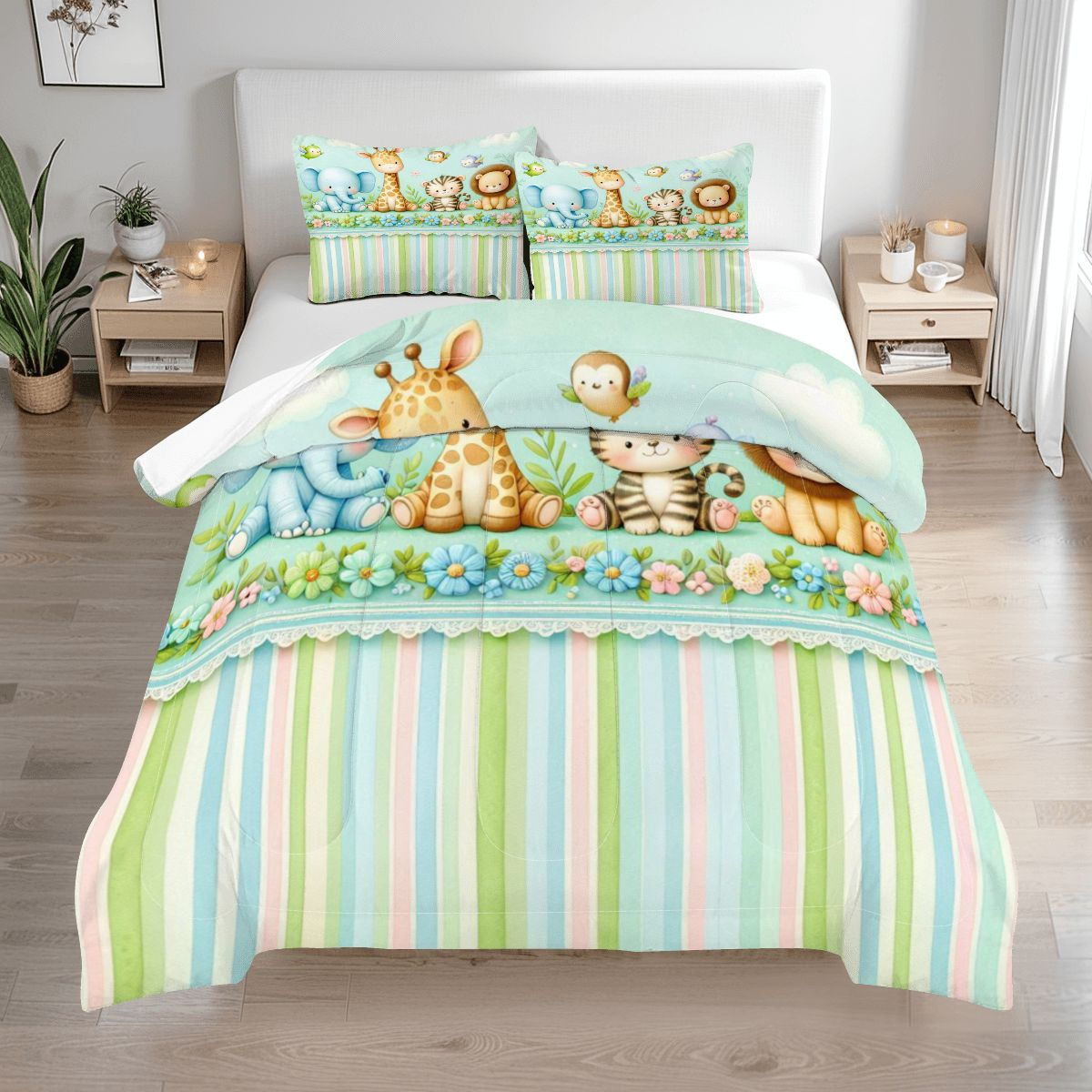 Green Stripped Comforter Set