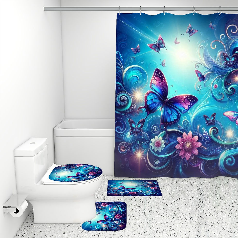 Girls Bathroom Rugs Set with Shower Curtain