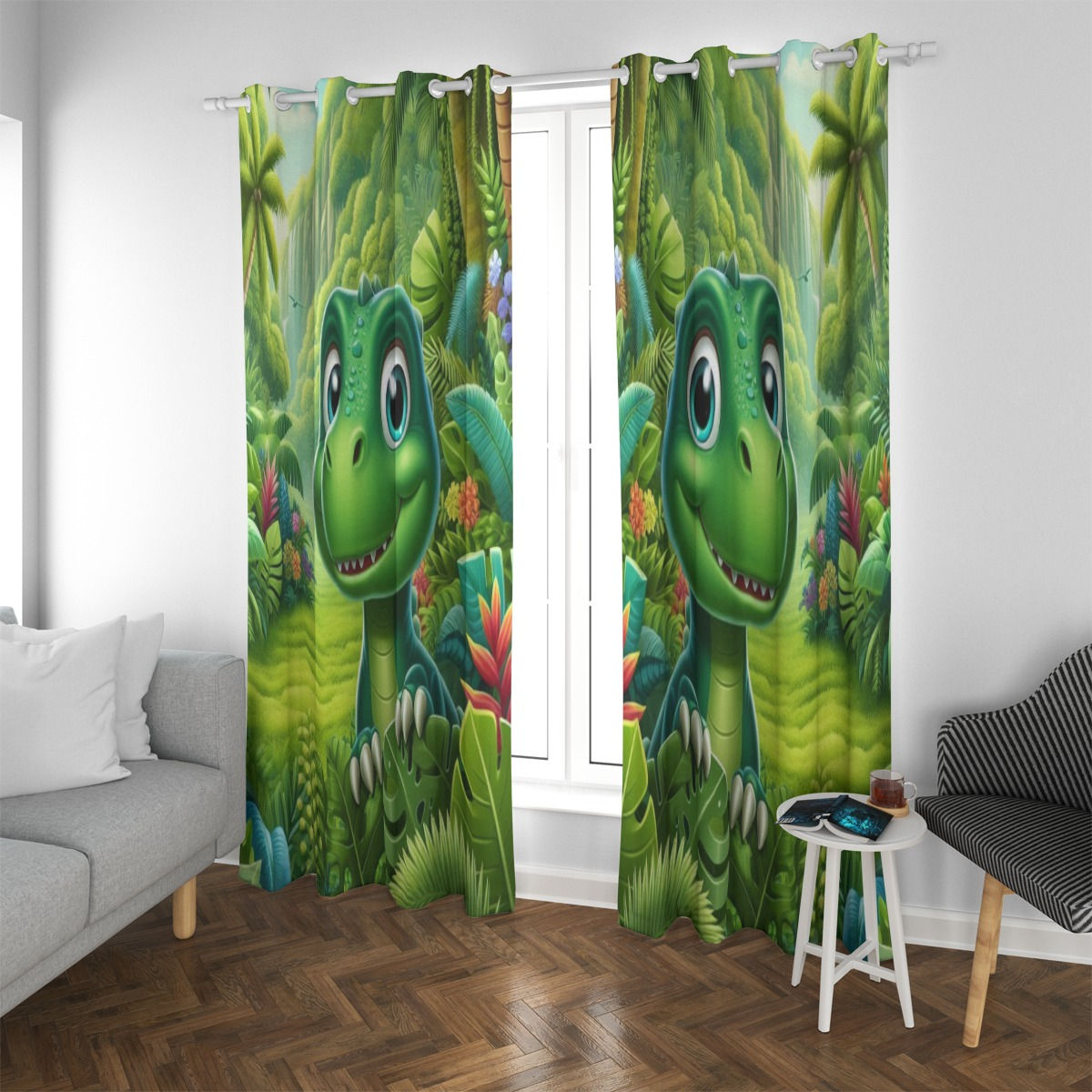 Green Dino Blackout Grommet Curtains