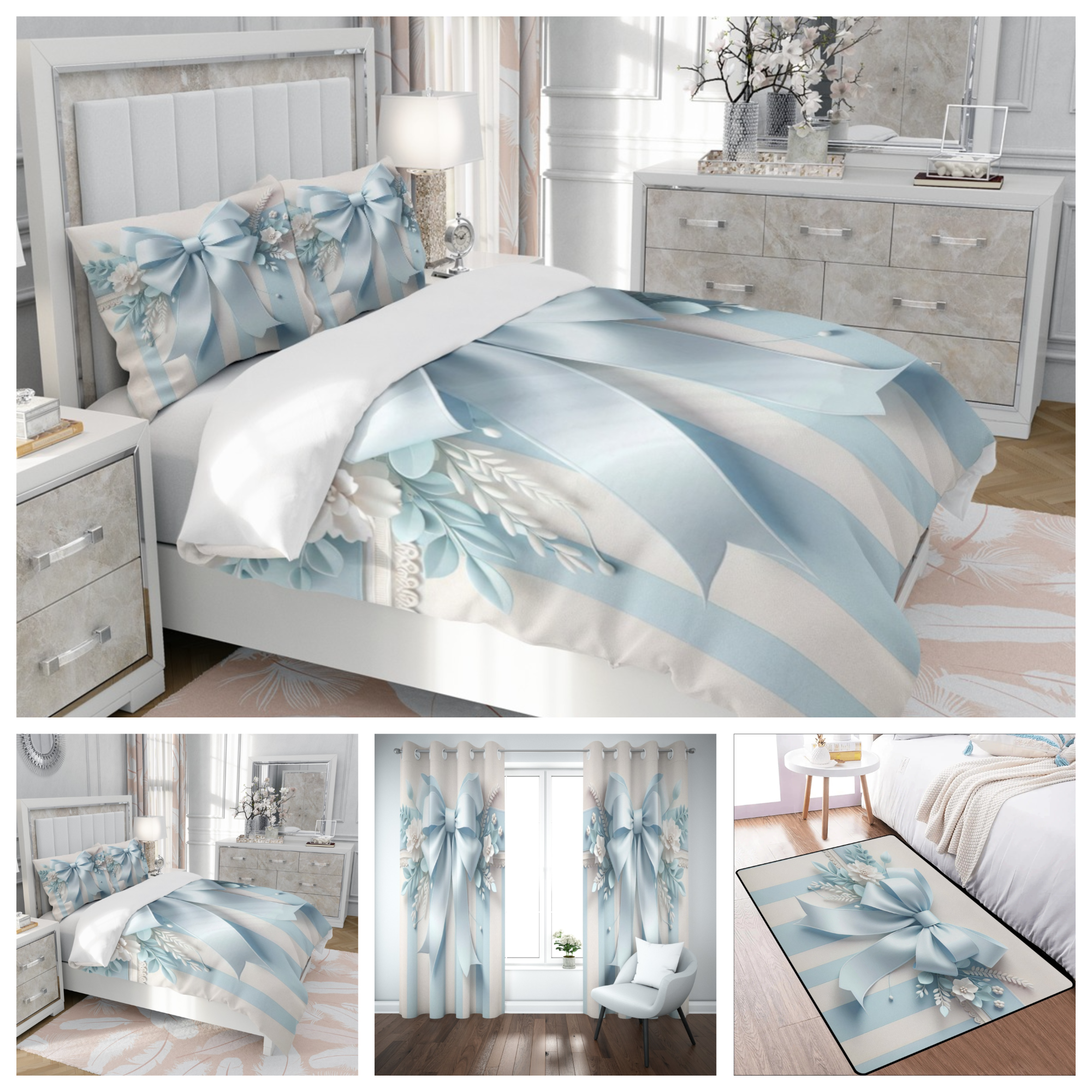 X Blue Boughet Comforter Set