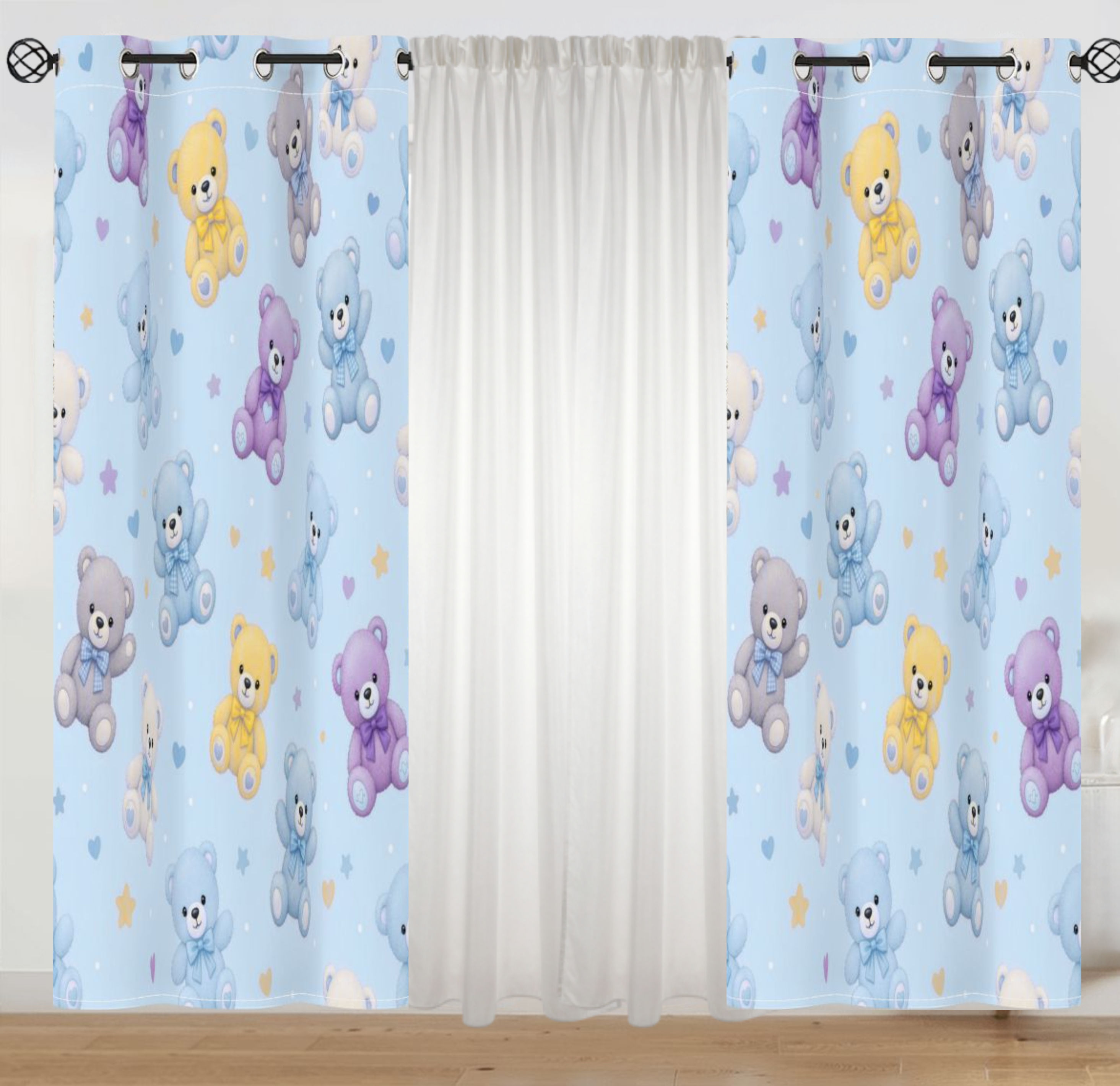 Blue Tiny Bears Blackout Curtains