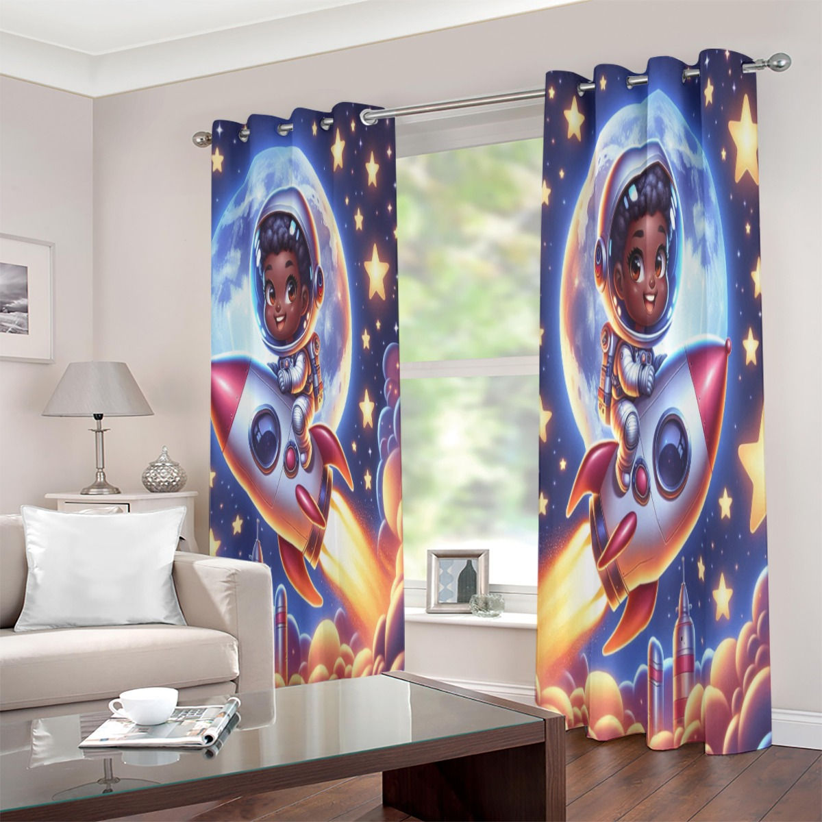 Spaceman Blackout Grommet Curtains