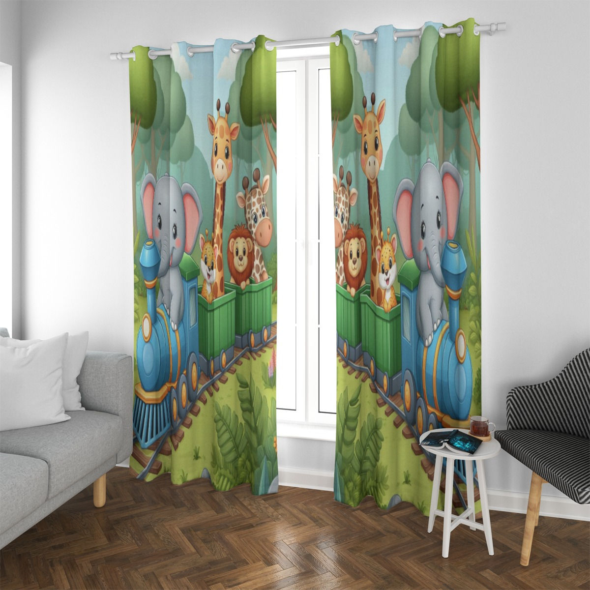 Animal Train Blackout Grommet Curtains