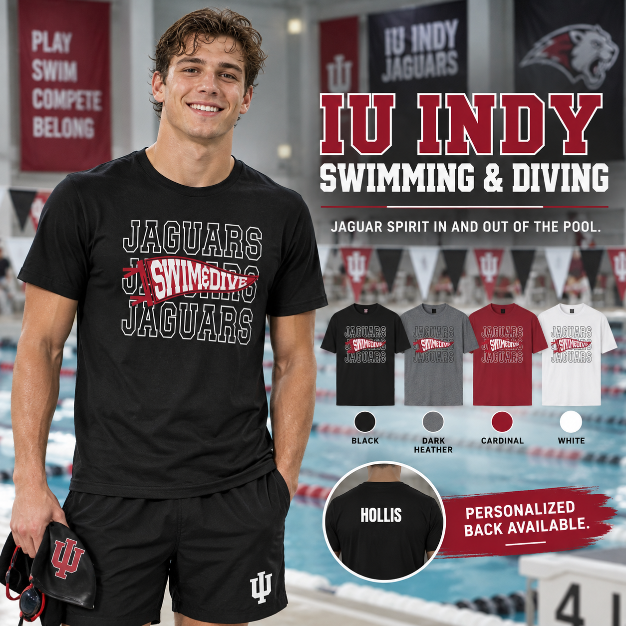 IU Indy Jaguars Swim & Dive Pennant Tee – Personalized Unisex Team Shirt