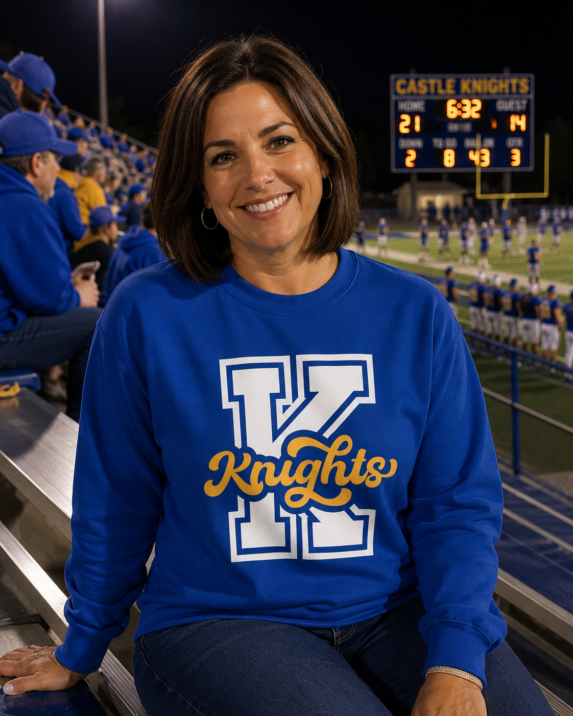 Knights K Letter Crewneck Sweatshirt — Varsity Blue & Gold School Spirit