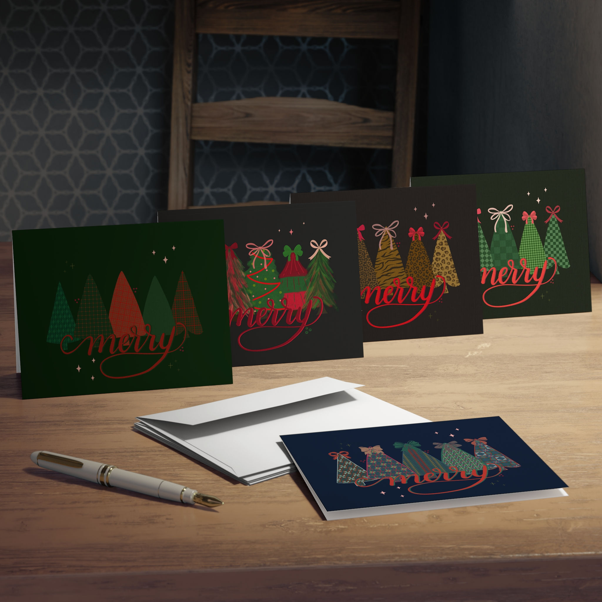 Personalizable Merry Christmas cards, 5 different designs to suit your recipient