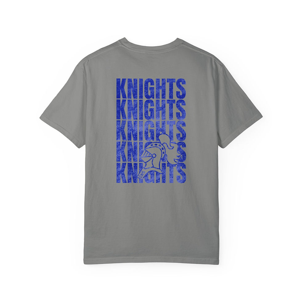 Thumbnail: Knights Graphic T-Shirt — Retro Repeating Back Print with Front Helmet Logo