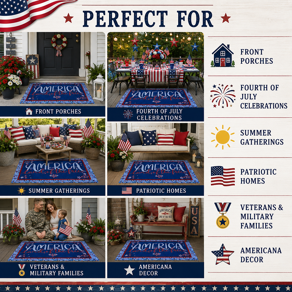 Thumbnail: Patriotic Outdoor Rug — "America Land of the Free" Chenille Porch & Patio Rug
