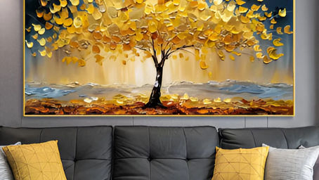  Quadro Luxo Árvore Amarela Dourada 112x80 para Sala, Quarto, Escritório |