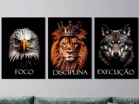 Quadros decorativos para sala quarto disciplina leão foco águia lobo execução
