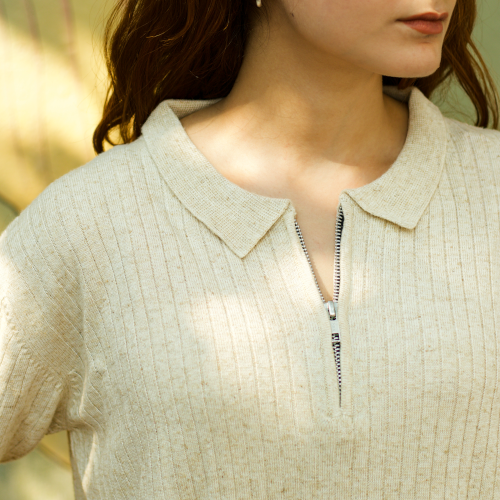 Thumbnail: Knitted Hemp Zip Neck Polo Shirt