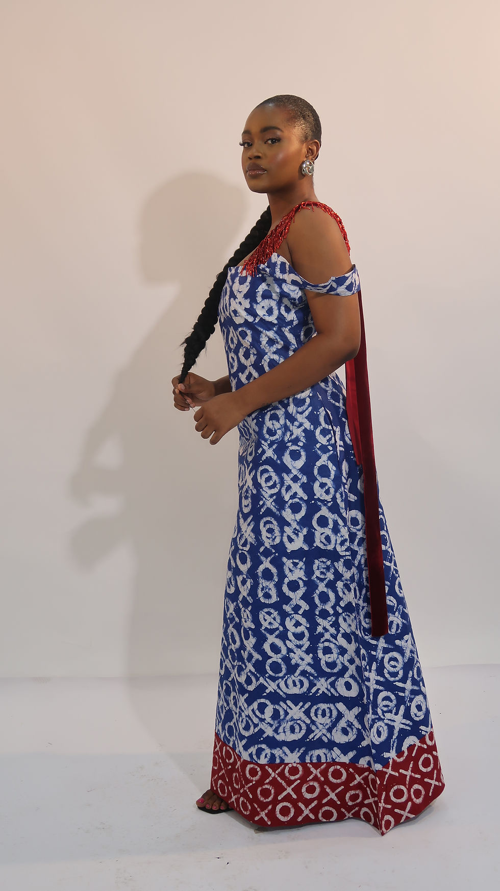Thumbnail: Tic Tac Women's Beaded Fringe Cold-Shoulder Maxi Print Dress