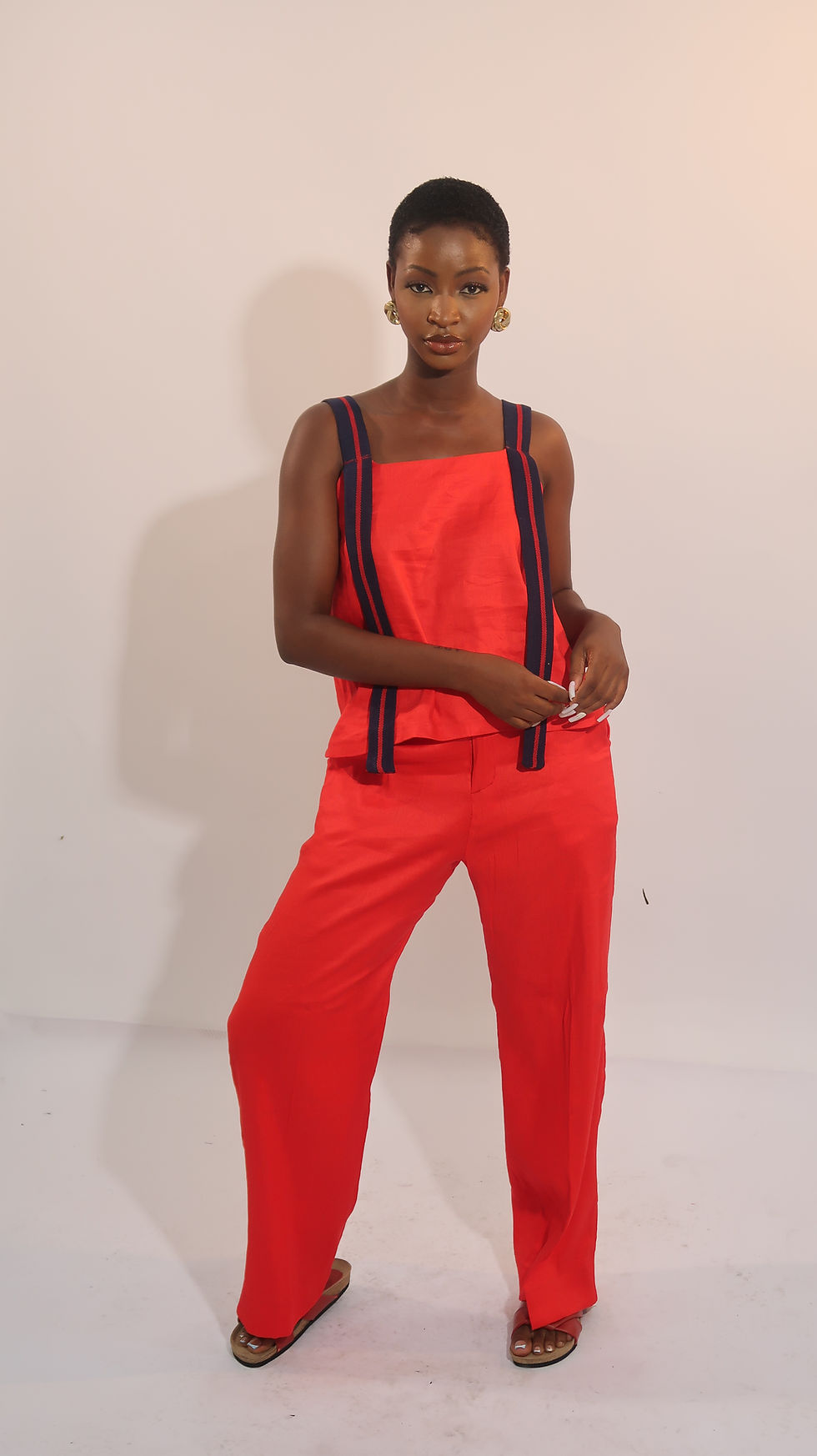 Thumbnail: Lere Women's Casual Orange Two-Piece Linen Set